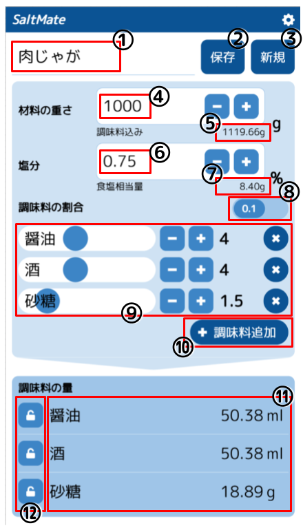 SaltMateの画面各部の説明図